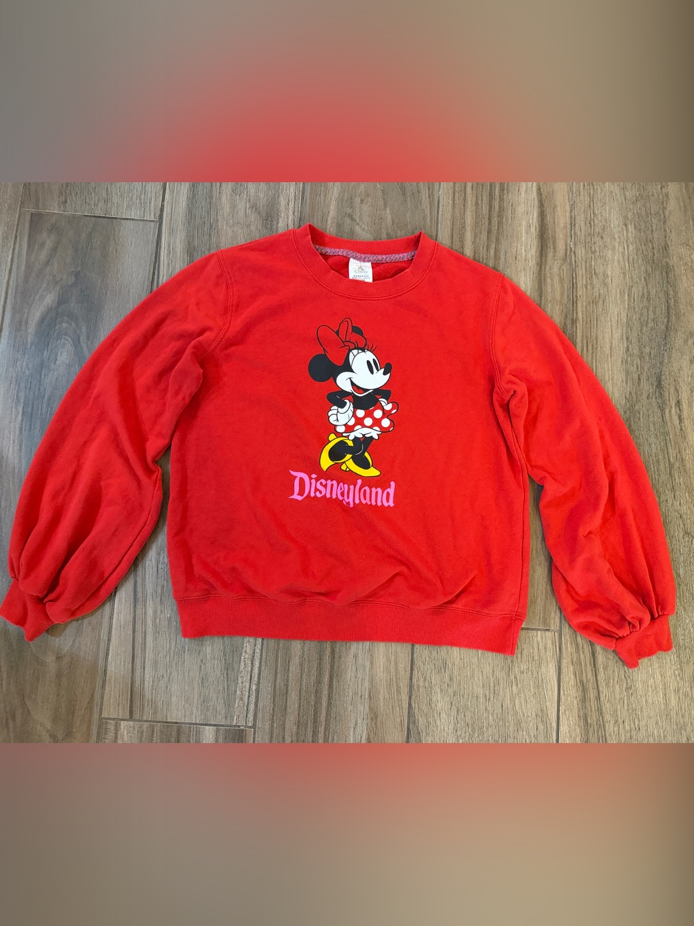 Disney Red Minnie Mouse Sweatshirt with Pink Disneyland Logo. Oversized Wmn’s Md